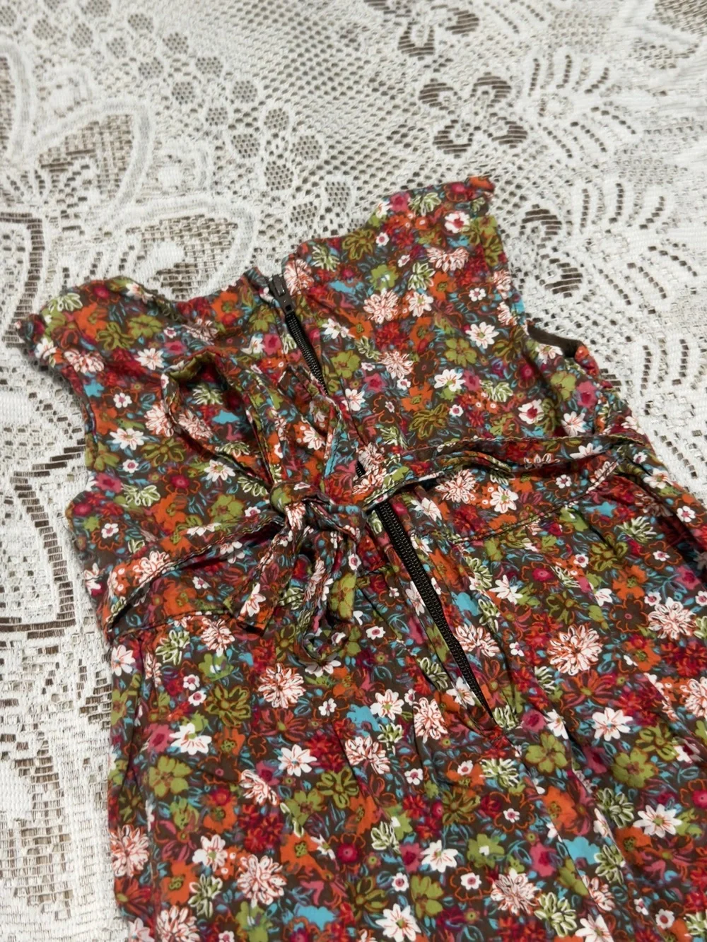 Y2K (2007) Fall Old Navy Brown Floral Tie Waist Dress with pockets size 12-18m